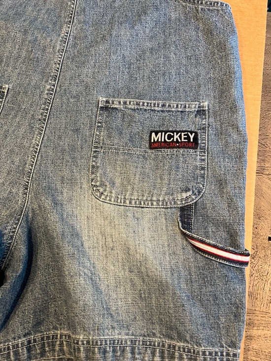 Vintage 90’s Disney Denim Mickey Mouse Overalls Jean Short USA Romper SZ Large - Picture 15 of 15